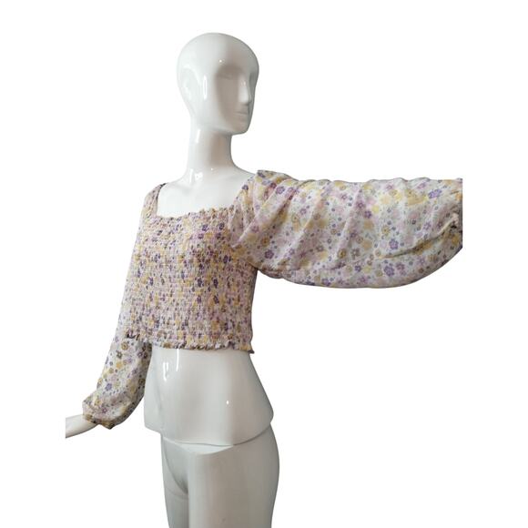 Love Tree Women's Size Large Floral Crop  Smocked Square Neck Summer Boho Top - Picture 7 of 12